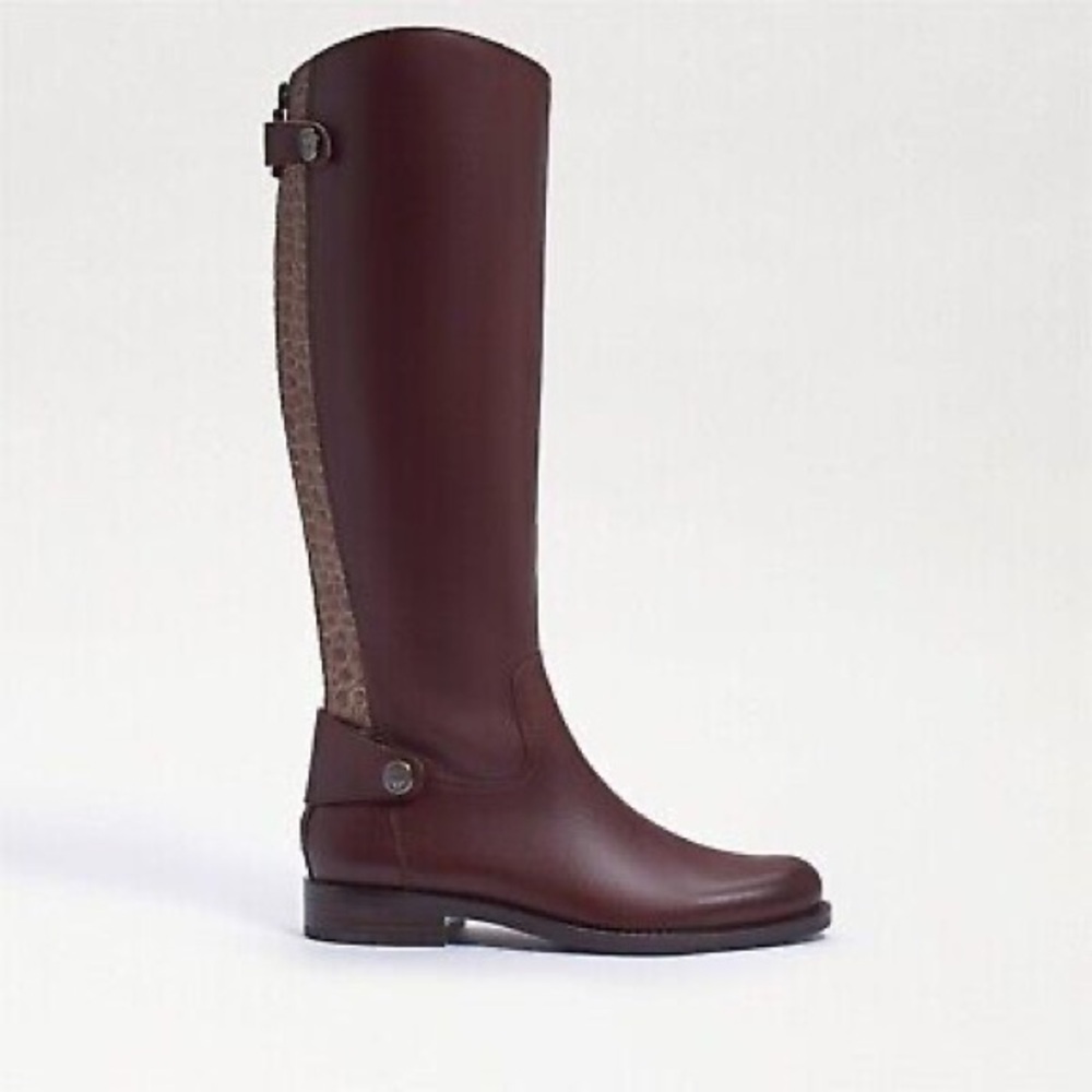 Sam Edelman Mikala Riding Boot Terazzo‎ Brown Leather Croc Sz 6.5
